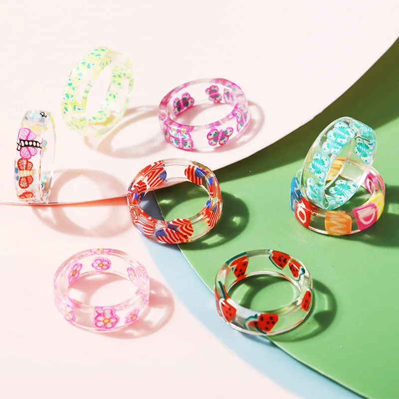 

2021 cute Woman rings korean fashion gothic accessories Personalized Summer Fruit Resin Ring girl gift jewelry anillos mujer