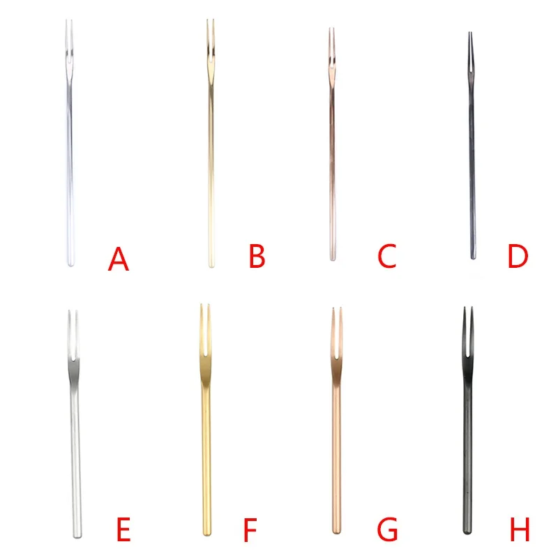 

Norbi Fruit Fork Stainless Steel Two Teeth Cake Fork Long Dessert Dining Fruit Fork Golden Kichen Accessories Japanese Style