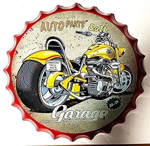 

Tin Sign Bottle Cap Metal Tin Sign Garage Auto Parts & Oil , Round Metal Signs for Home and Kitchen
