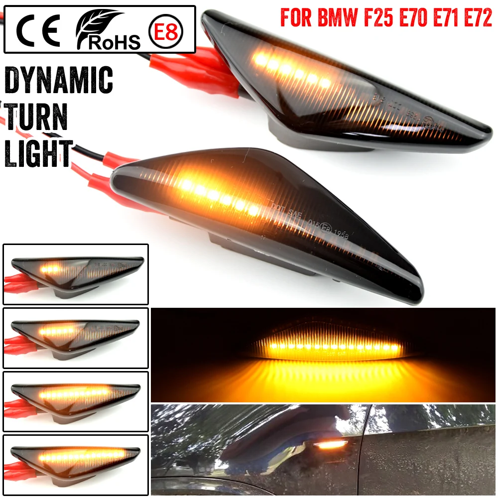 

2pc Smoked LED Sequential Dynamic Side Turn Signal Indicator for BMW X3 F25 X5 E70 X6 E71 ActiveHybrid X6 E72