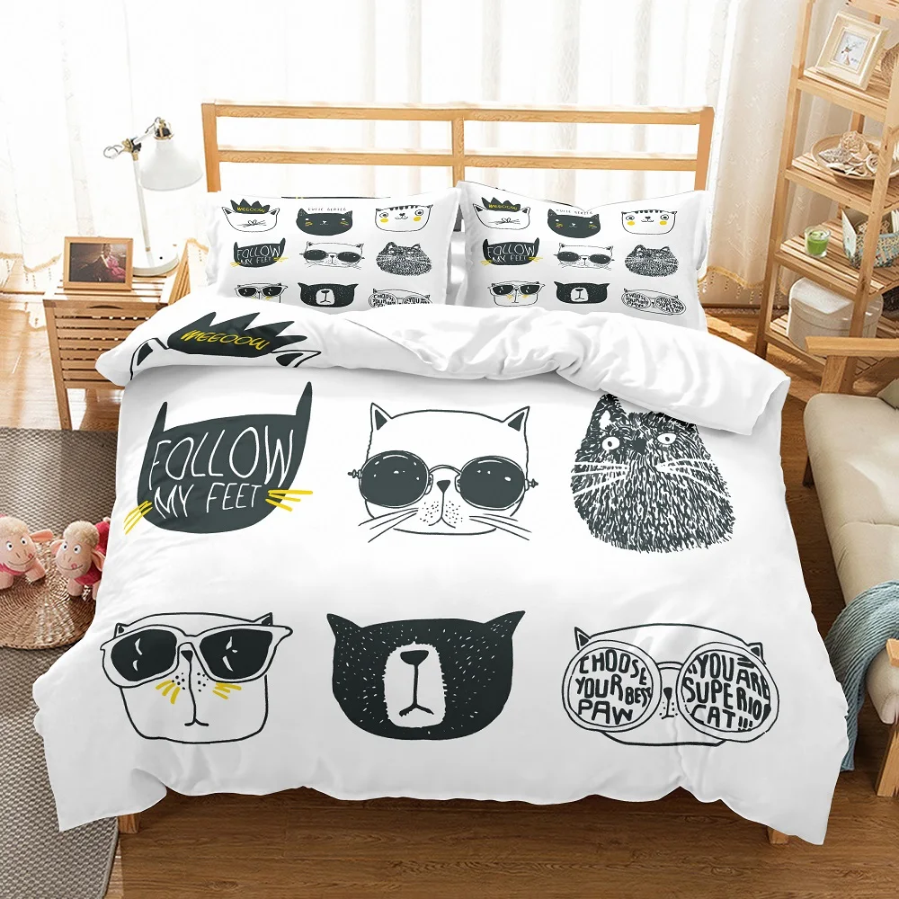 Набор пододеяльников с рисунком кошки Китти белый комплект постельного белья со