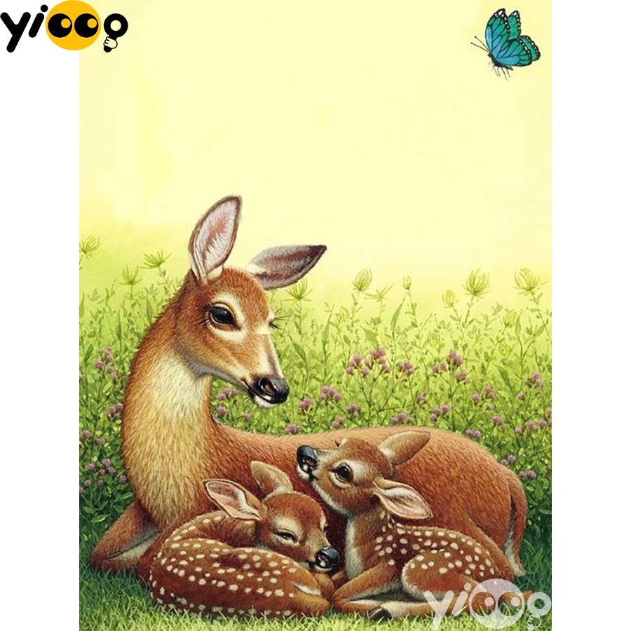 Камни в форме ромба/круглый дрель алмазного живопись Вышивка олень Семья Стразы