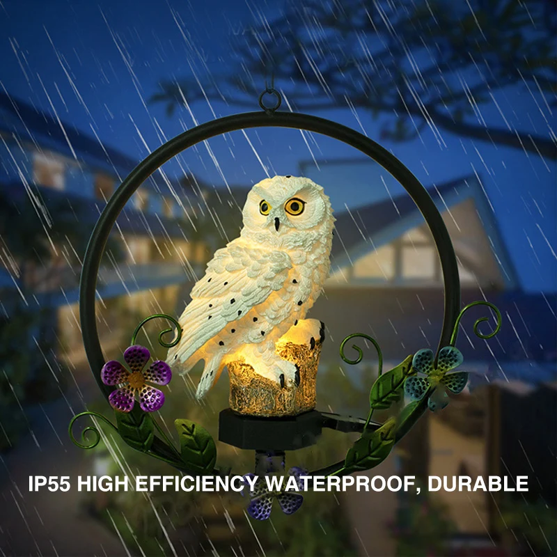 

Solar Resin Owl Chandelier Light Outdoor Garden Wrought Iron Decorative Pendant Light LED Landscape Lamp