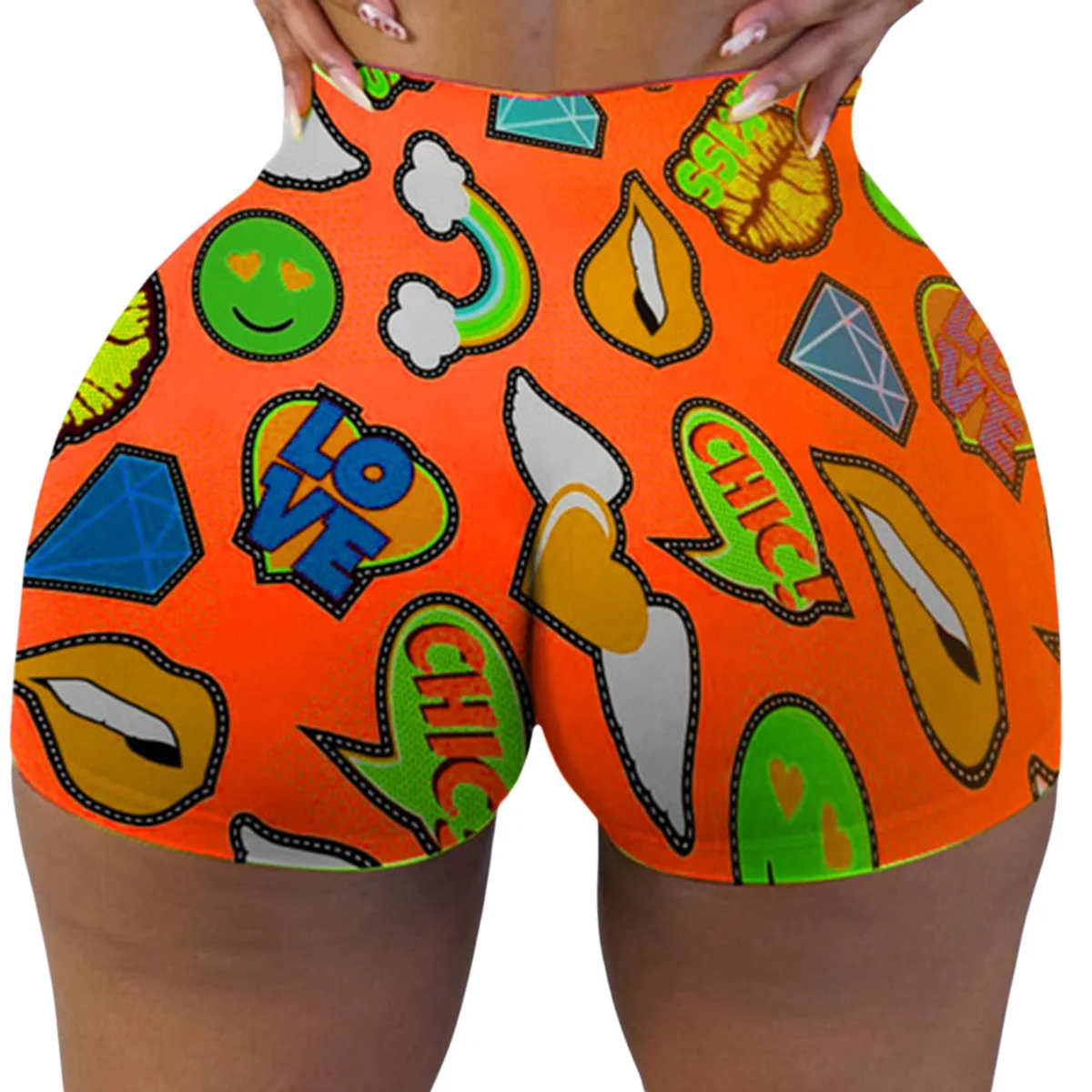 Women Letter Print High Waist Shinny Shorts Fashion Female Summer Casual Bodycon Sports Sexy Bottom New Hot Sale | Женская одежда