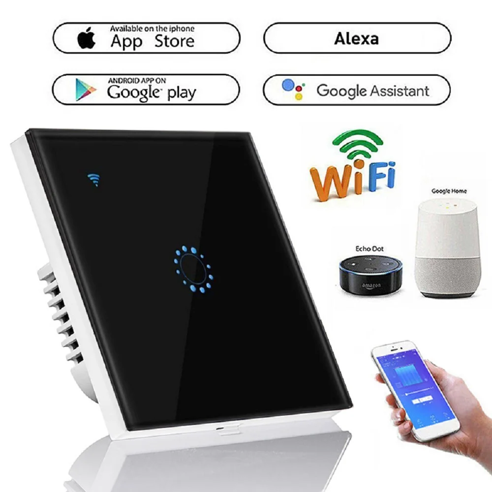 Умный сенсорный настенный выключатель Tuya Ewelink с Wi-Fi роскошной стеклянной панелью