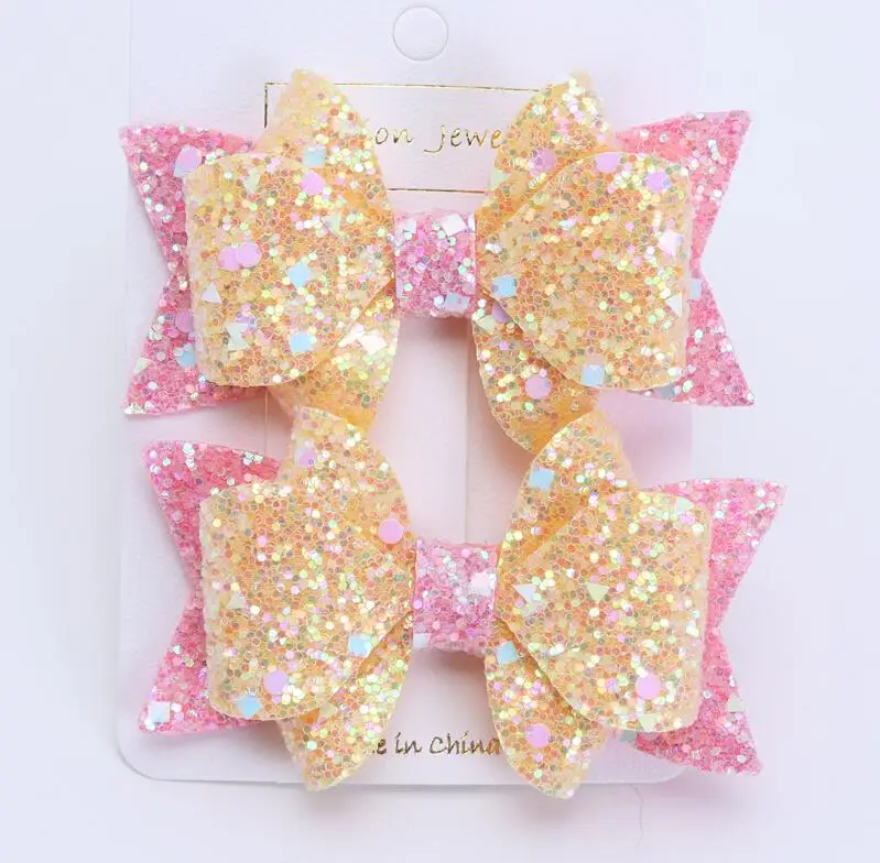 

4 Colors 3.0" Glitter Girl Hairpins Rainbow Hairgrips Glitter knotbows hair Clips Metallic Rainbow Hair Clips
