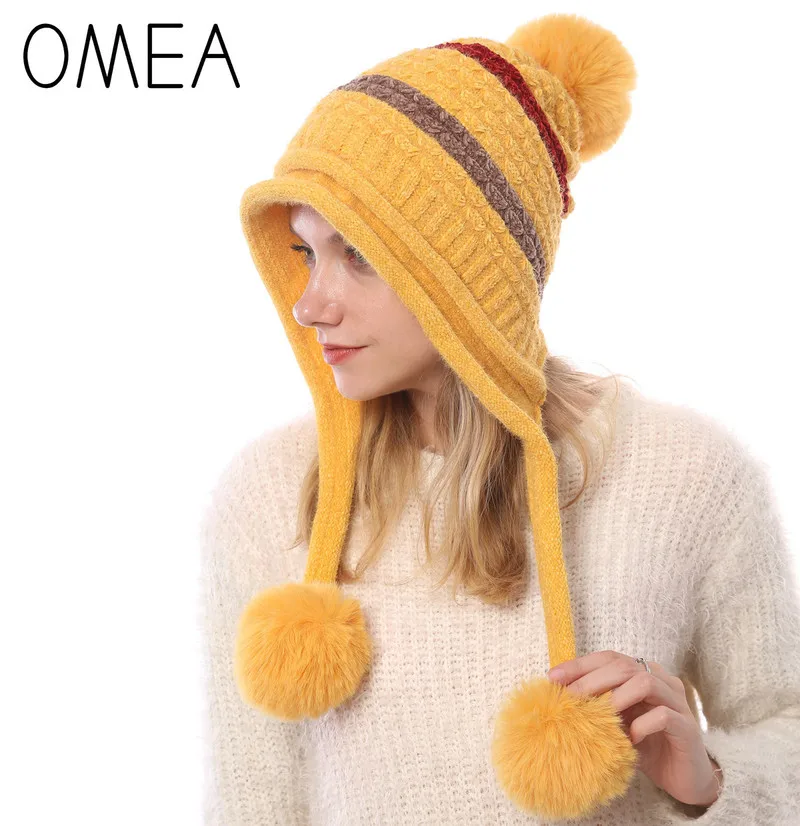 OMEA норка кашемир зимняя шапка для женщин ушанка из натурального меха Шапка бини с