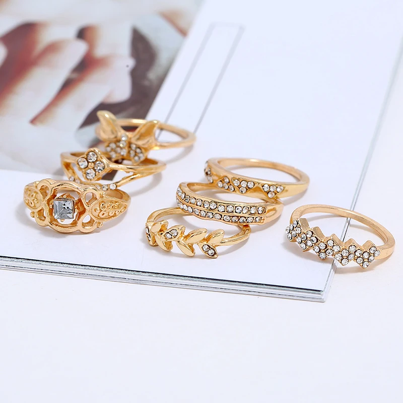 7 шт./компл. Ретро Кольца для женщин модные золотые с открытыми пальцами и