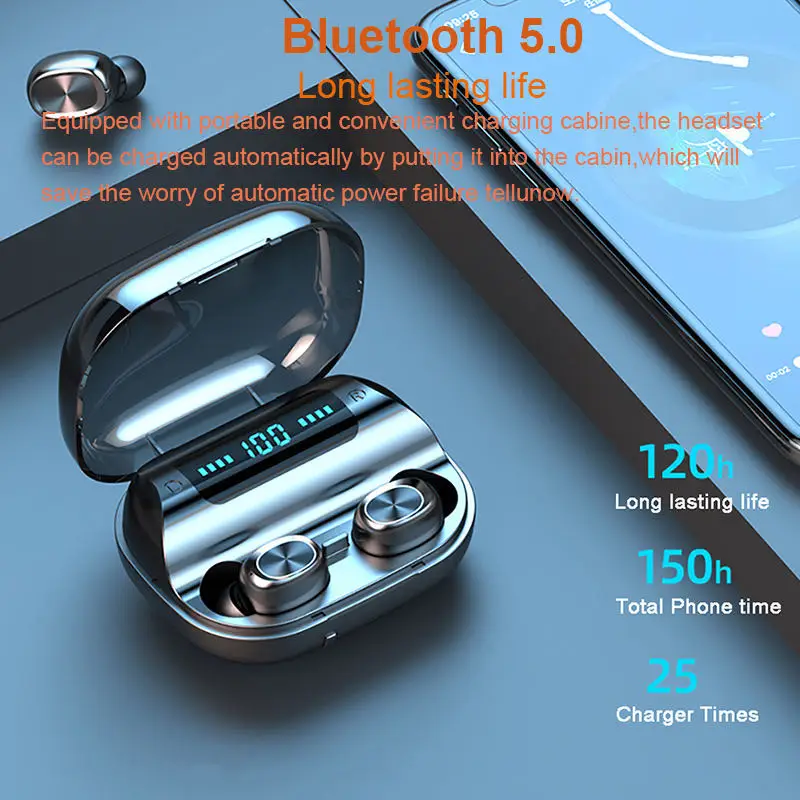 

Wireless 5.0 earphones Touch Control Sports Waterproof Bluetooth Earphone HiFi 9D Bass Stereo earbuds Headset With Microphone