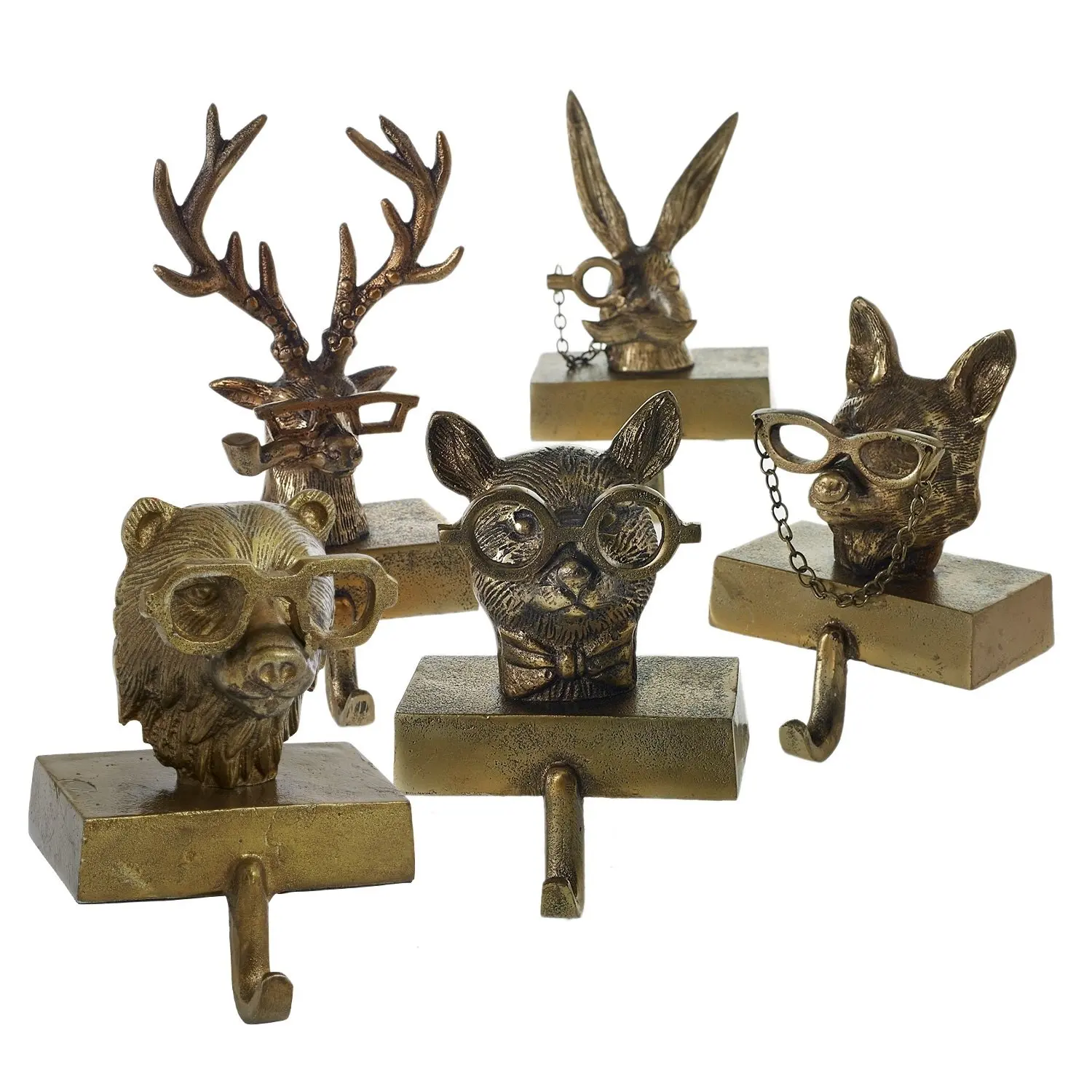 Gancho n&oacute;rdico de Animal para decoraci&oacute;n Interior de Halloween, adornos de resina bronceada, de aluminio, para artesan&iacute;as, con gafas-1