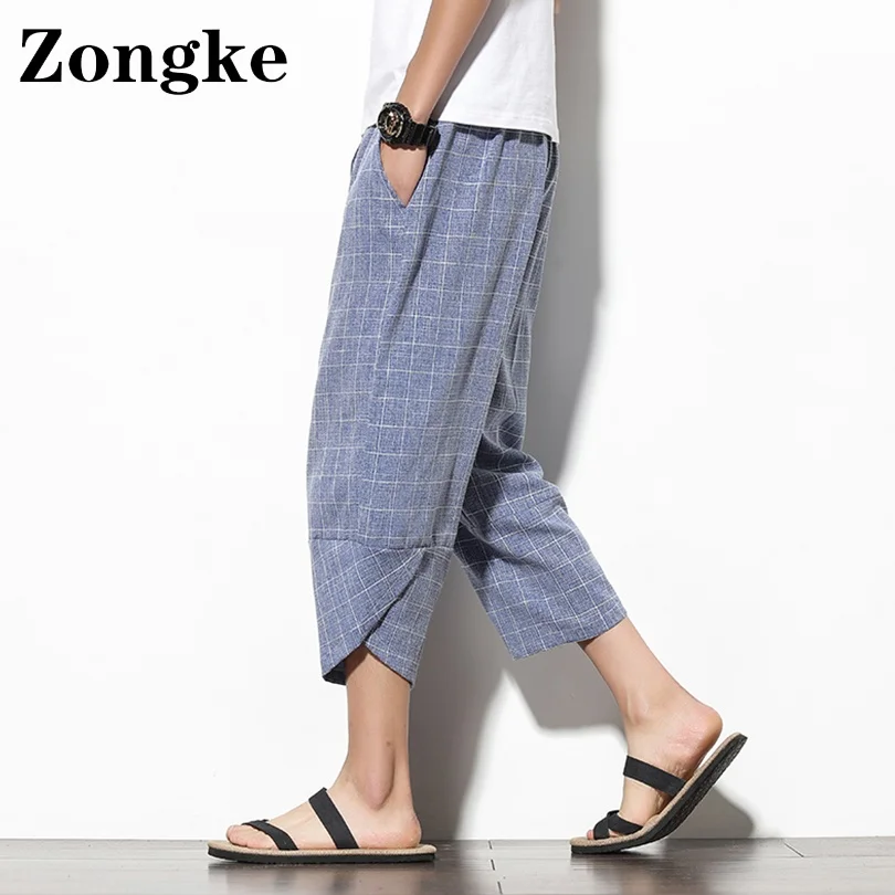 

Zongke Calf-Length Plaid Harem Pants Men Clothing Joggers Mens Pants Fashions Men Korean Style Grey Sweatpants M-5XL 2021 Autumn