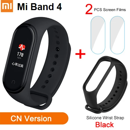 CN Add Strap Films Xiaomi mi Band 4 Global language mi Band 3 фитнес-браслет AMOLED цветной экран 50 м Swi mi ng водонепроницаемый пульсометр - Цвет: CN Add Strap Films