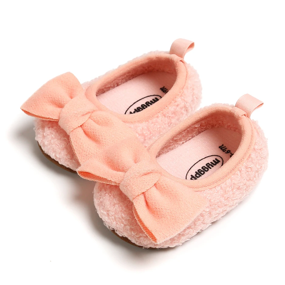 New Winter Plush Boot Warm Kid Baby Girls Snow Boot Bowknot Shoes Soft Cotton Sole Prewalker Crib Children Plush Shoes - Цвет: Розовый
