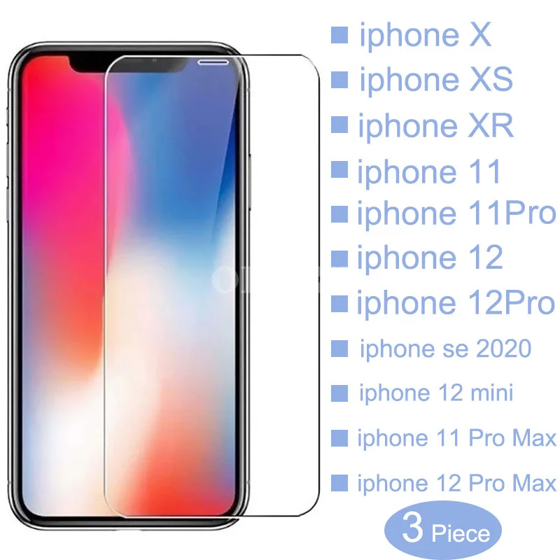

Чехол для телефона из закаленного стекла для iphone 12, 11 pro, Xs Max, защитный чехол для экрана для iphone 12pro, 11 max, 12mini, x, Xr, se, Стекло 9H, 3 шт.