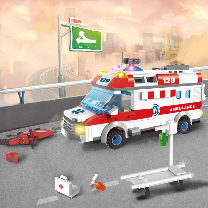 

City Ambulance Series Building Blocks Vehicle Architecture Creator Diy Model Car Toy Kits Kids Educational Toys Birthday Gifts