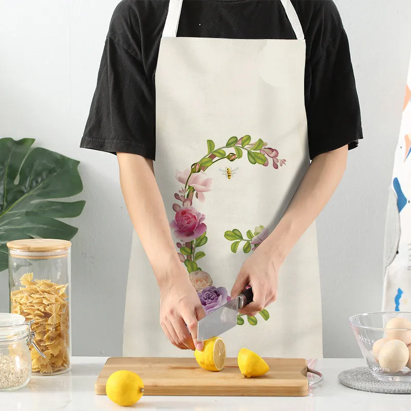 Льняной фартук с цветами бабочкой надписью Кухонный Фартук принтом инструмент