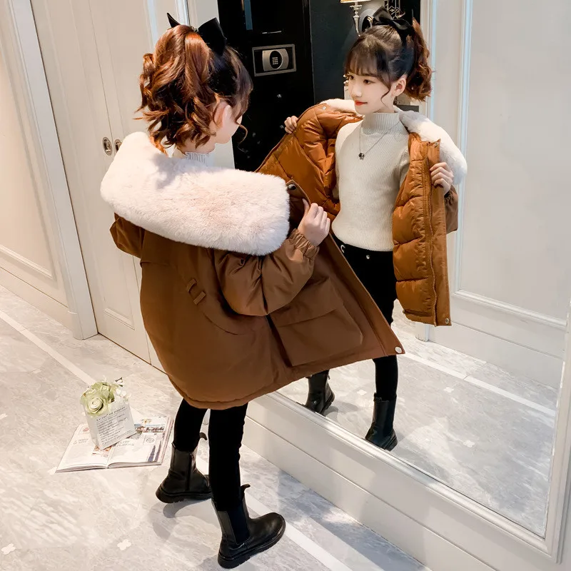 

Girls Baby's Down Coat Jacket Outwear 2021 Casual Thicken Autumn Winter Hooded Plus Velvet Keep Warm Zipper Children's Clothing