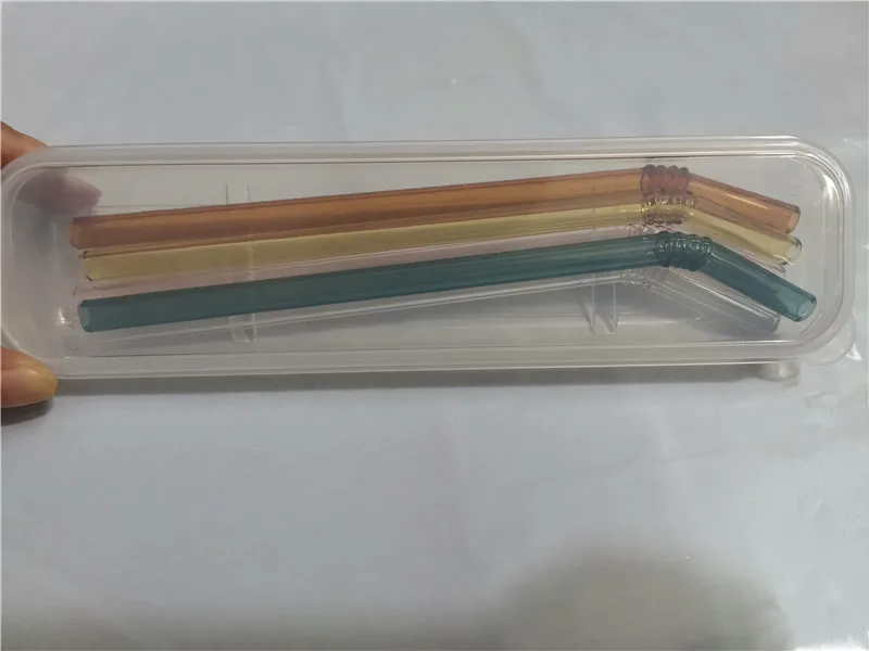 Стекло соломинкой многоразовые 5 шт./компл. Colorled Стекло соломы Чай молоко сок соломенная шляпа с мешок коробка изогнутые Стекло набор соломинок