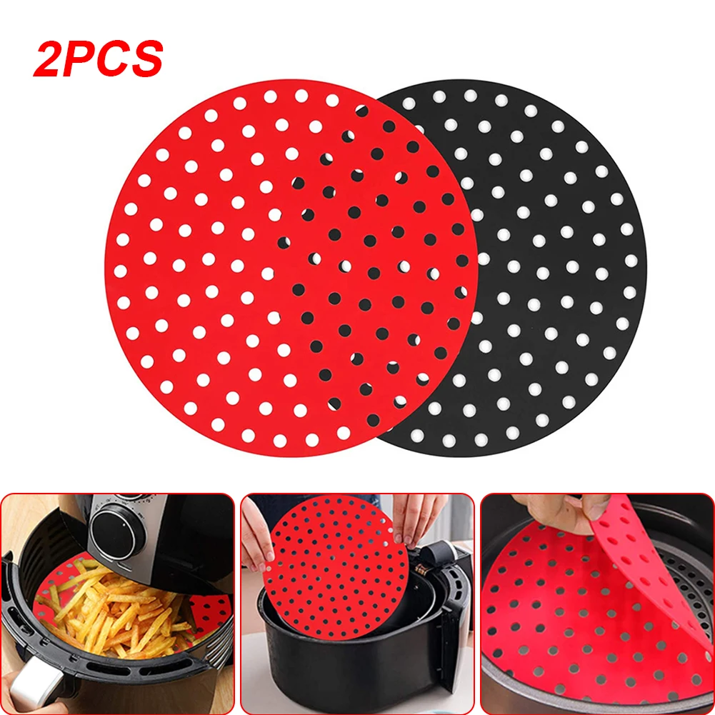 

Air Fryer Liner Food Grade Reusable Silicone Anti-slip Round Air Fryer Mat Non-Stick Steaming Basket Mat Cooking Kitchen Tool