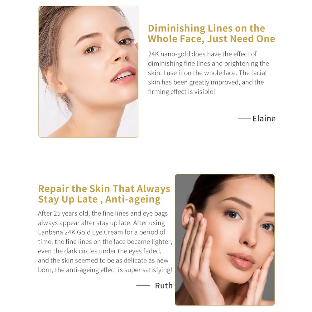 

LANBENA Anti Aging Eye Serum 24K Gold Peptide Remove Dark Circles Puffiness Melanin Reduces Fine Lines With Massage Head for Eye