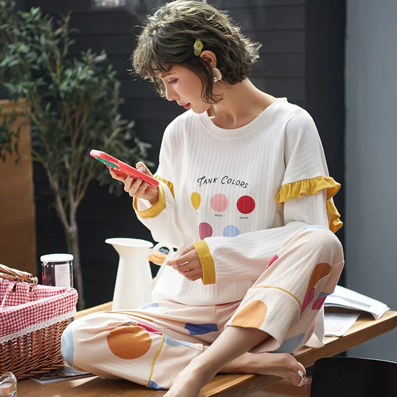 Пижамные комплекты для женщин новая осенняя модная ночная рубашка домашняя