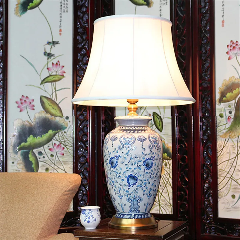 Китайская пасторальная керамическая лампа для гостиной спальни синие и белые
