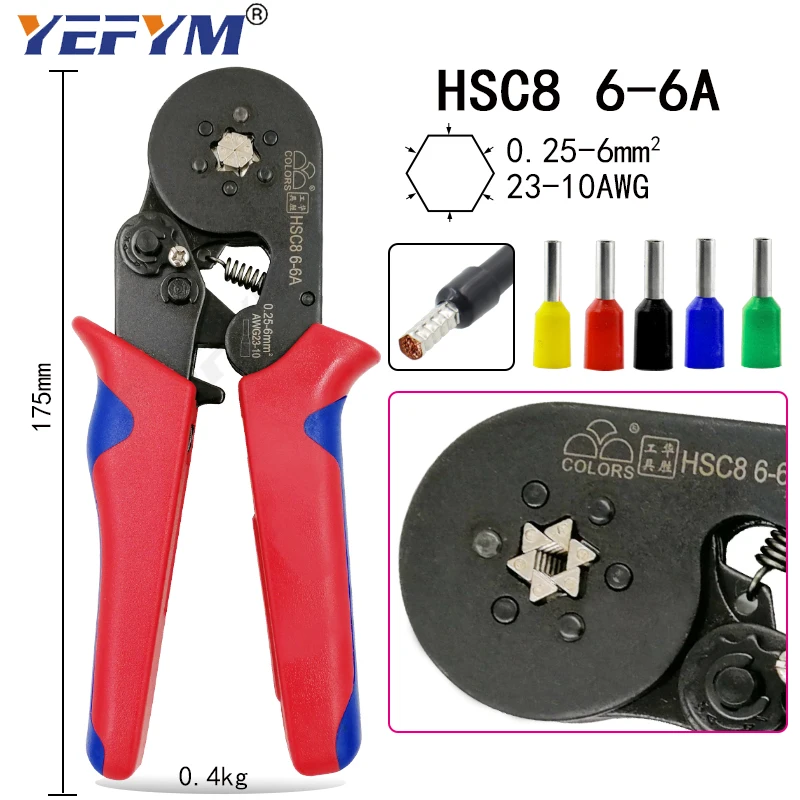 HSC8 10SA обжимные плоскогубцы 0 25-10 мм2 23-7AWG 6-6A/6-4A трубчатая Клеммная коробка бренд