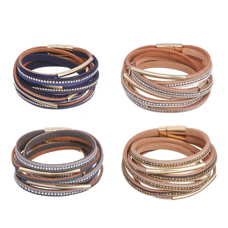 

4pcs/lot Bracelet Woman Ornaments Cowhide Multi-storey Leatherwear Bracelets Happy Tube Bracelet Girl Student