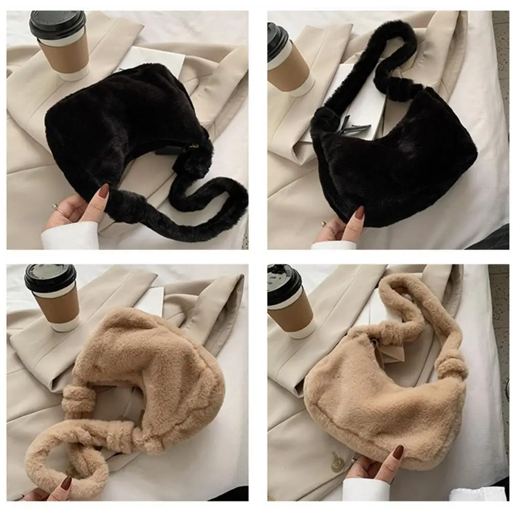 

Fashion Women Solid Color Underarm Shoulder Bag Rectangle Plush Pouch Handbag 2021