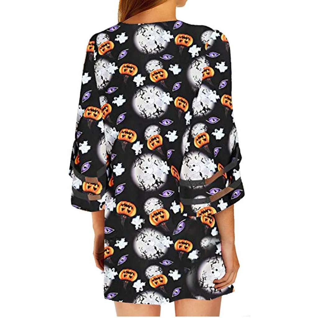 Женская блузка с сетчатой панелью 3/4 рубашка рукавами колокольчиками шифоновое