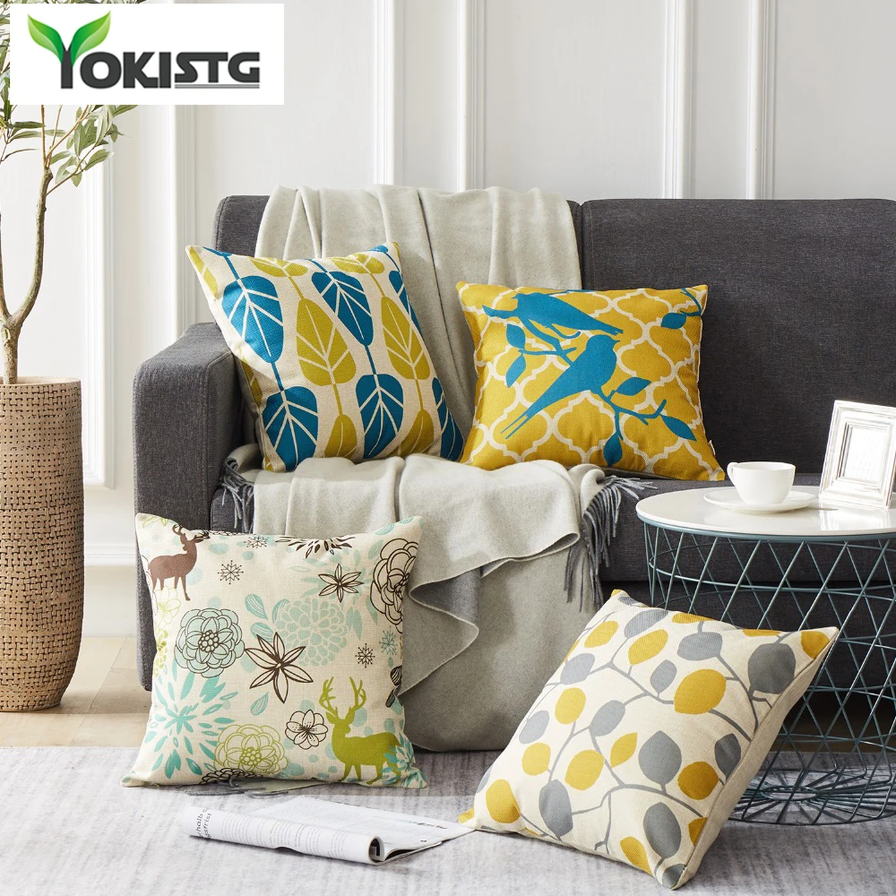 YokiSTG Стиль птиц и листья Декоративные диванные подушки Чехол Подушка для дивана