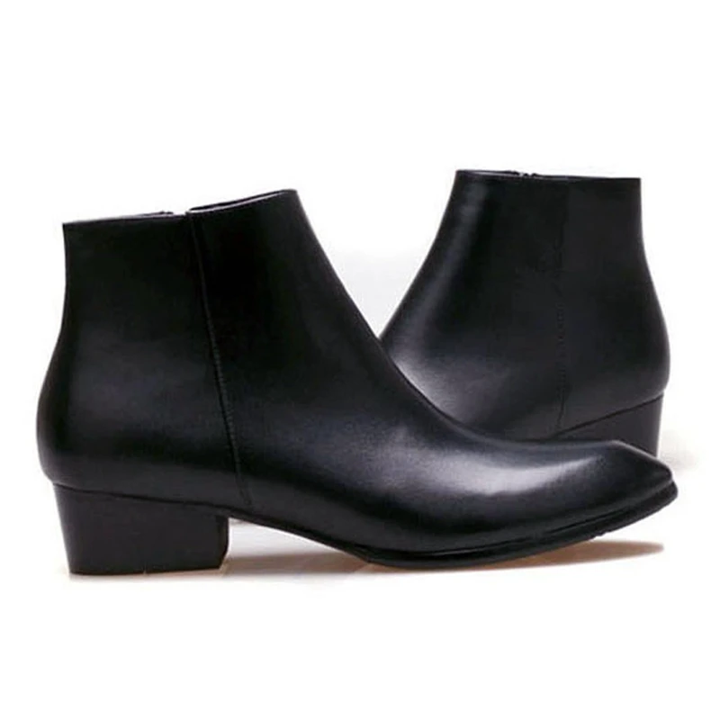 

Winter Genuine Leather Zipper Man Warm Snow Ankle Boots Pointed Toe Men's Heeled (4.5cm) Comfortable Cowboy Riding Shoes JNS170
