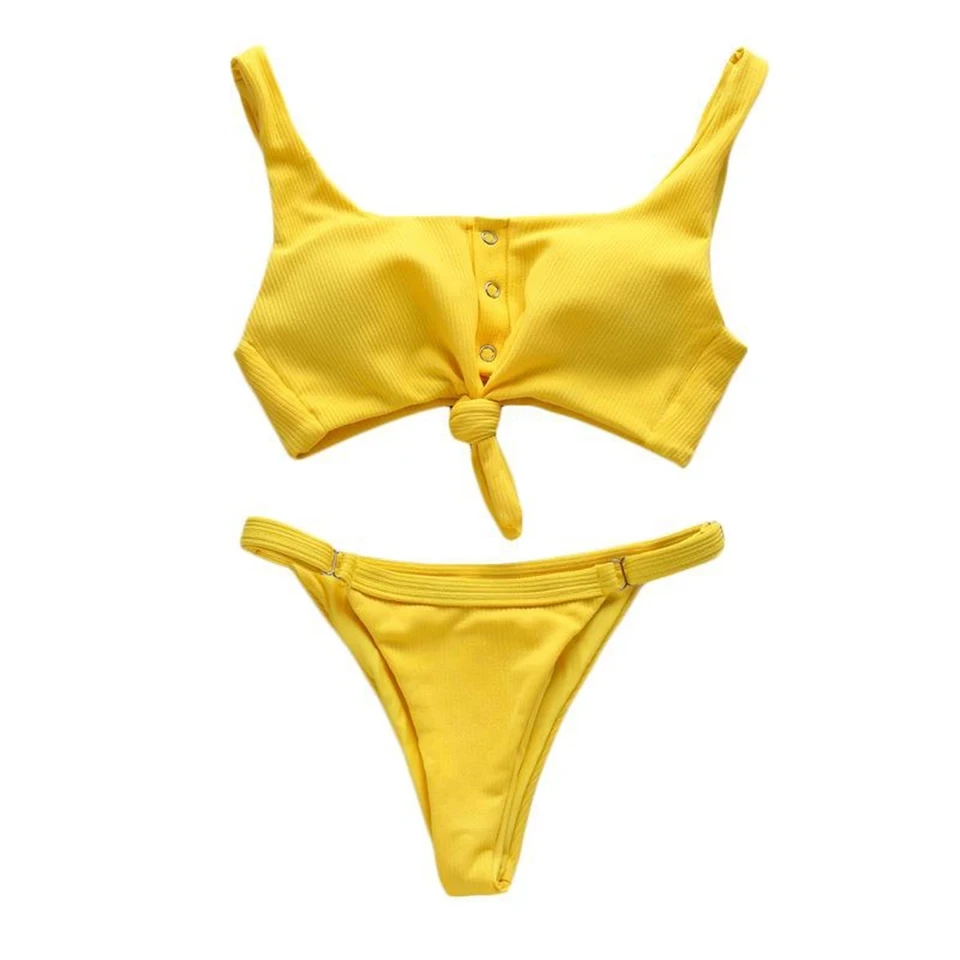 2020 сексуальное бикини чистый цвет ремень пряжка купальник Prethoracic галстук бантик