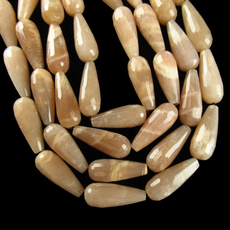 

(Free Shipping) 1Strand 33.4g Faceted Natural Moonstone Teardrop Loose Bead 15.5" 20x8mm TZ1675