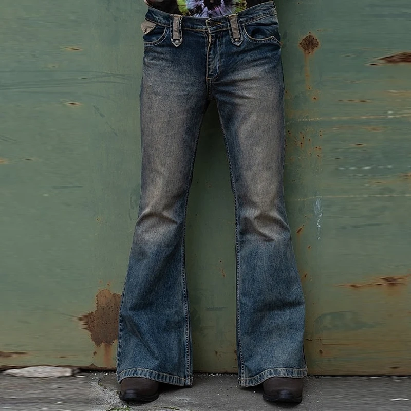 

Мужские расклешенные мешковатые джинсы FAKUNTN, брюки-ботинки, джинсы в стиле пэчворк, новинка, дизайнерские Джинсовые брюки в стиле панк