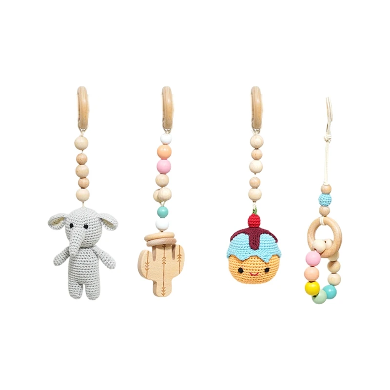 

50LE 4 Pcs/Set Hanging Ornaments Wooden Play Gym Crochet Teething Toys Pendants Decoration Baby Shower Gift for Newborn Kids