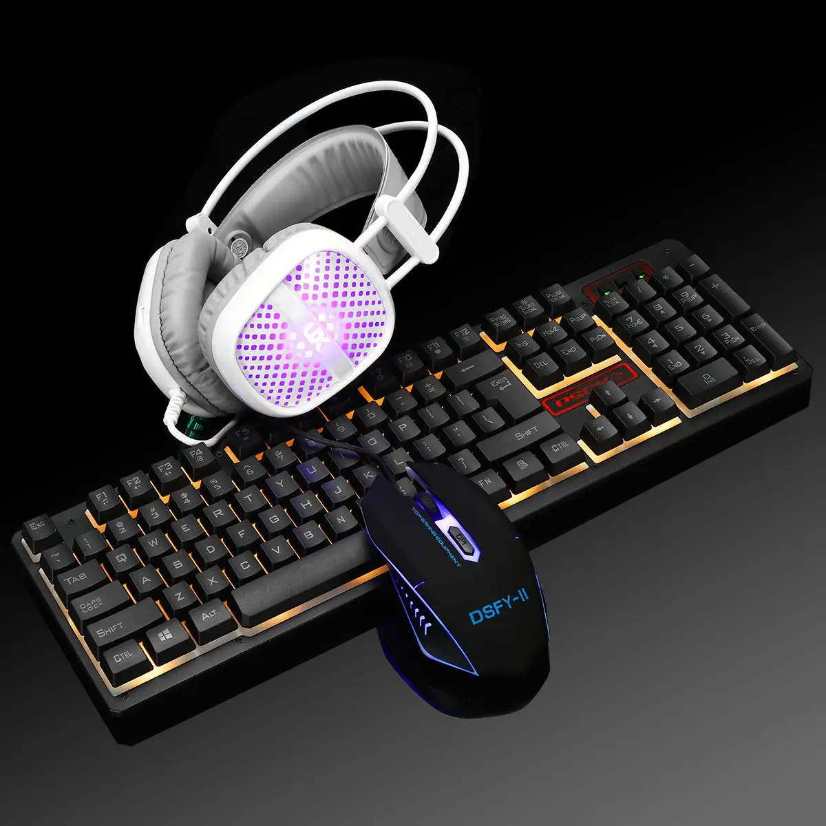 

Mechanical keyboard Mouse Combos with Headphone Waterproof Wired Backlight Gaming keyboard Set Detachable Keycaps for PC Laptop