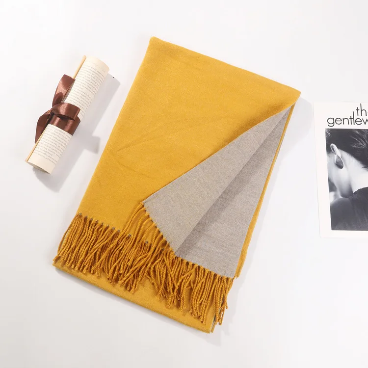 Ginger gray Горячий осенний и зимний шарф женский сплошной цвет матовый двухсторонний кролик бархат шаль дамы кисточкой шарф Дамская шаль - Цвет: Ginger gray