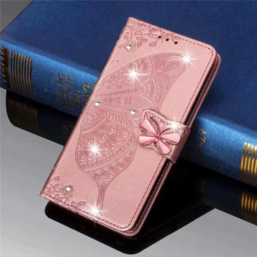 Кожаный чехол бумажник с бабочкой для Iphone 11 Pro XS MAX XR X 8 7 6 Galaxy Note 10 3D Большой