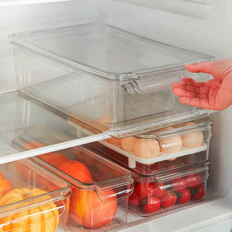 

Штабелируемый Пластик пищевые корзины для хранения Органайзер для холодильника для Кухня прозрачный Пластик не содержащего бисфенол-стой...