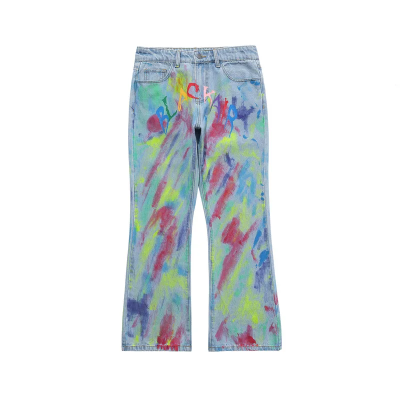 

IEFB American Hip-hop Tide Colorful Graffiti Jeans Men And Women Ins High Street Loose 2021 Sprign New Flare Pants Denim 9Y5712