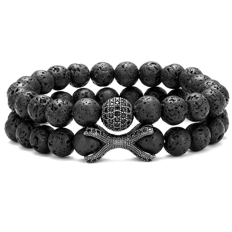 2 шт./компл. из натуральных камней черного камня лавы Чакра Исцеление браслет