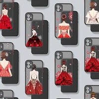 fashion red dress girl marry couple phone case black matte transparent for iphone 7 8 x xs xr 11 12 pro plus mini max clear