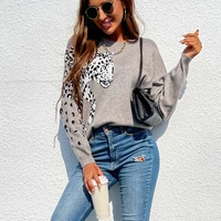 fashion women sweater new casual hot sale round neck pullover leopard head jacquard loose large size knitted sweater