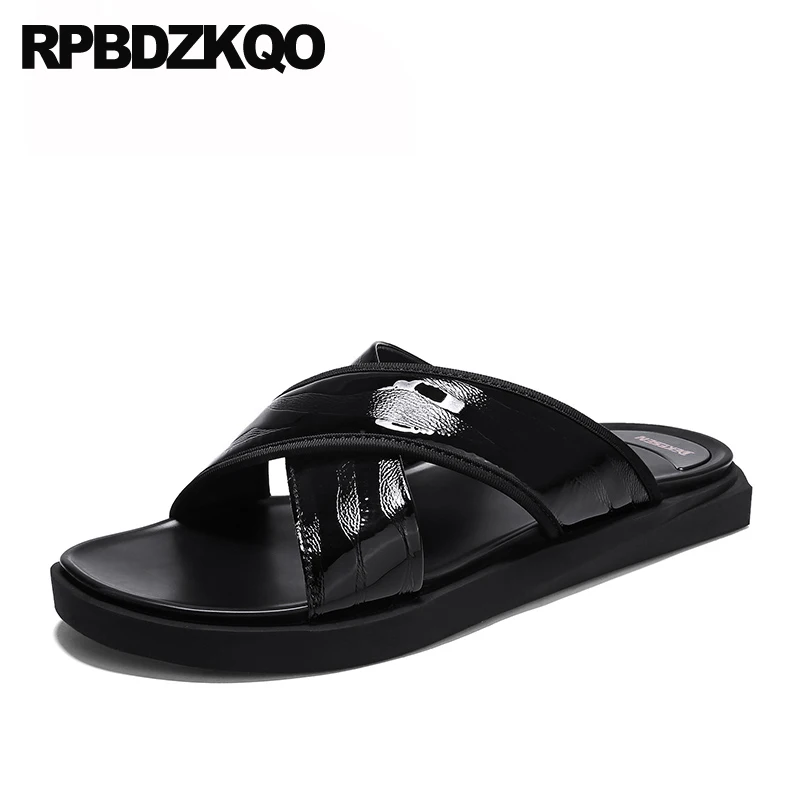 Шлепанцы мужские без застежки сандалии из натуральной кожи итальянские черные