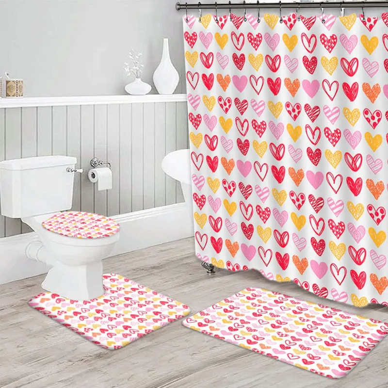 

s-4 pcs Set 3D Digital Printing Valentine's Day Love Home Happy Shower Bathroom Products Personalized Printing Shower Curtain