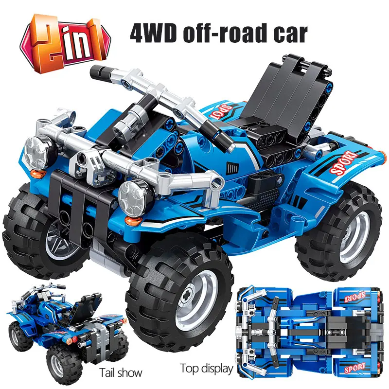 Городской откатный 4WD внедорожный автомобиль DIY локомотив кирпичи техника модель