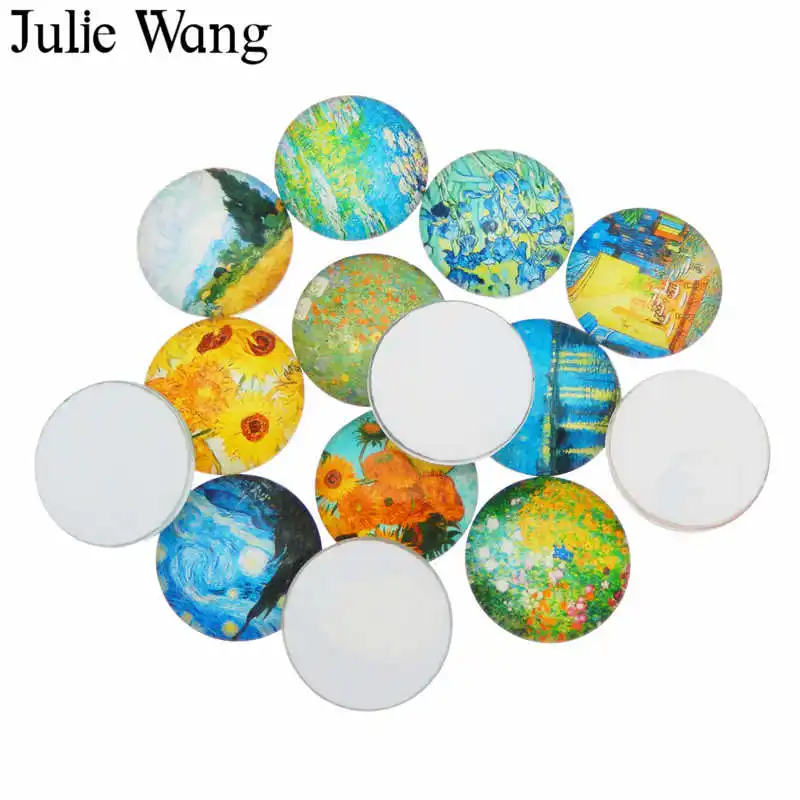 Julie Wang 8 30 мм стекло Ван Гог Картина маслом кабошоны круглые фото случайный