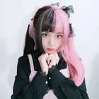 Женские костюмы для косплея, белый, черный, розовый парик из японского аниме-аниме, готический двухцветный реквизит для сценической вечеринки с длинными волосами, милая головная повязка