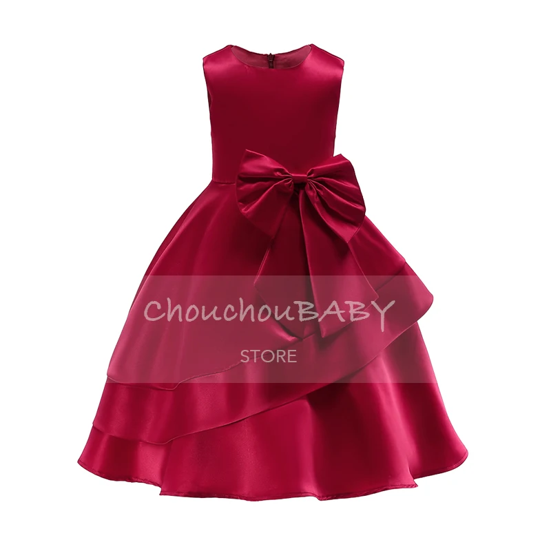 Petit Camelia/однотонное платье принцессы с круглым вырезом, бантом и рюшами; платья для маленьких девочек; Детский костюм; детская одежда для девочек на день рождения